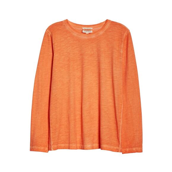 Eileen Fisher Organic Cotton Long Sleeve Slub Tee Orange Size Medium Semi-Sheer - Picture 1 of 6